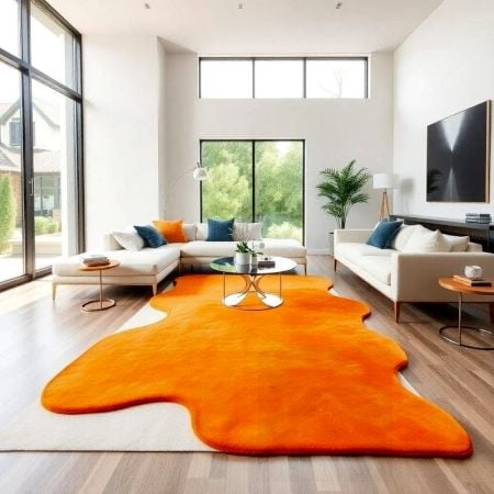 Handcrafted Solid Orange Abstract Modern Living Rug